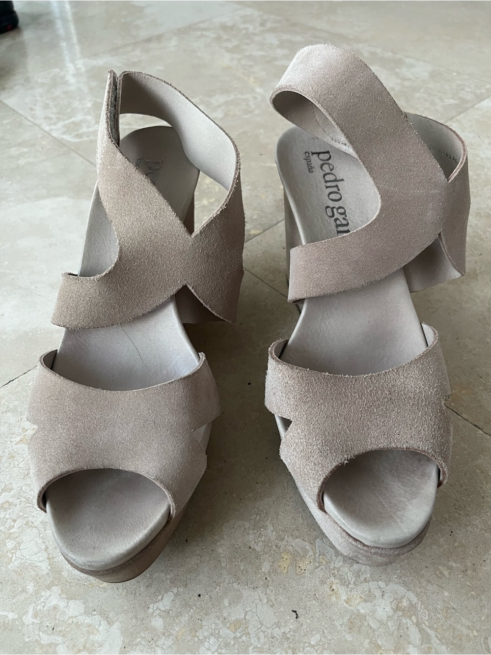 Pedro Garcia Taupe Suede Platform Sandals